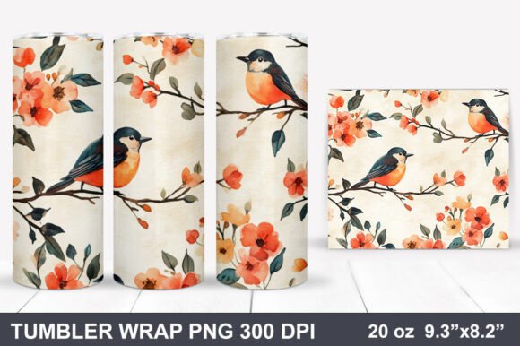 Download Bird and Flowers Tumbler Wrap - Premium Resources