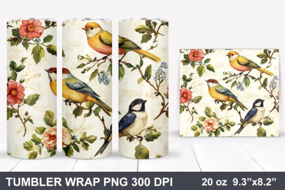 Download Bird and Flowers Tumbler Wrap - Premium Resources