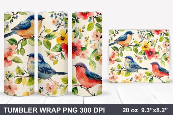 Download Bird and Flowers Tumbler Wrap - Premium Resources