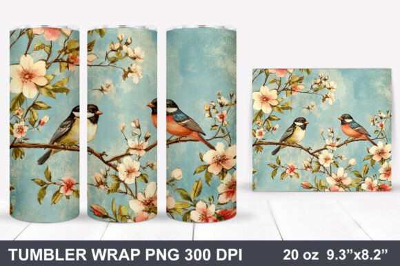Download Bird and Flowers Tumbler Wrap - Premium Resources